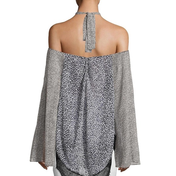 Derek Lam 10 Crosby Long Sleeve Cold-Shoulder Halter-Tie Printer Blouse Gray - Picture 2 of 8
